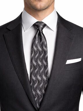 Pierre Cardin Black Silver Wave Silk Tie Mens Formal Luxe